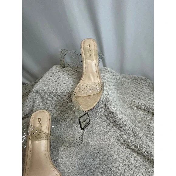 Bebe Clear Rhinestone Ankle Strap Lucite Heel Sandals Size‎ 6.5 - Picture 4 of 7